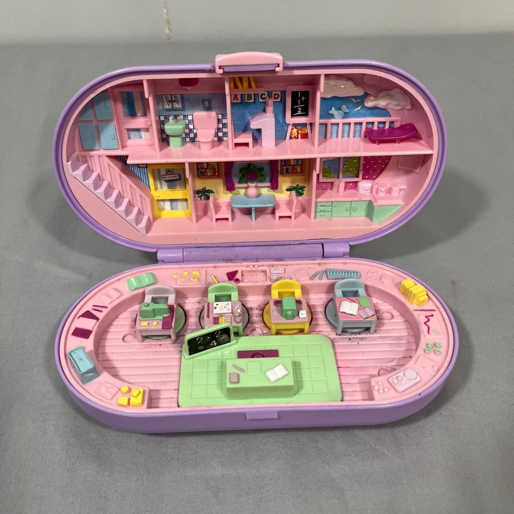 Vintage 1992 Polly Pocket Schoolhouse Compact Bluebird Toys Lavender School Case